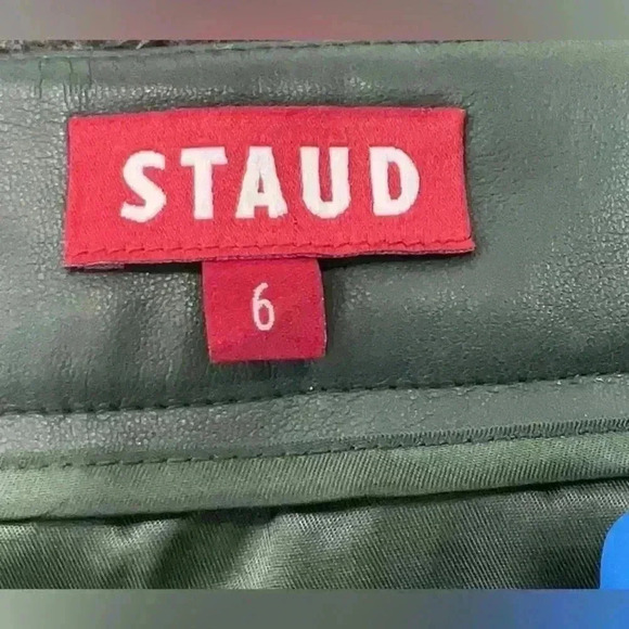 Staud Mini Skirt 6 Quilted Puff Faux Vegan Leather Green Snap Front Dice New S - Picture 7 of 8